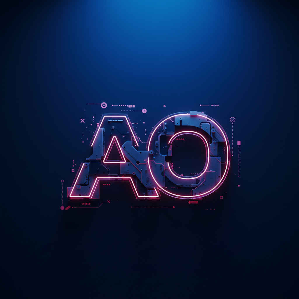 Andrew Odom AO monogram in blue and magenta